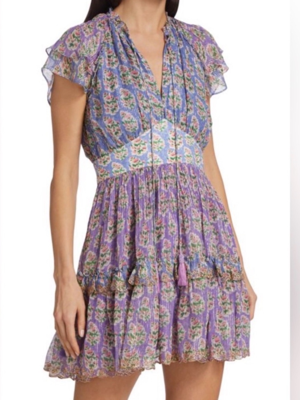 Hemant and Nandita Lavender Floral Tiered Mini Dress